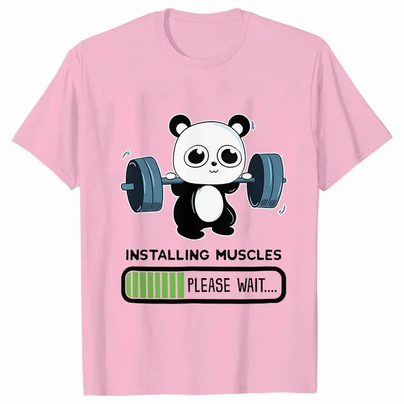Playful Panda Workout Tee for Women - Casual O-Neck Summer T-Shirt with Short Sleeves for Weightlifting & Fitness Fun