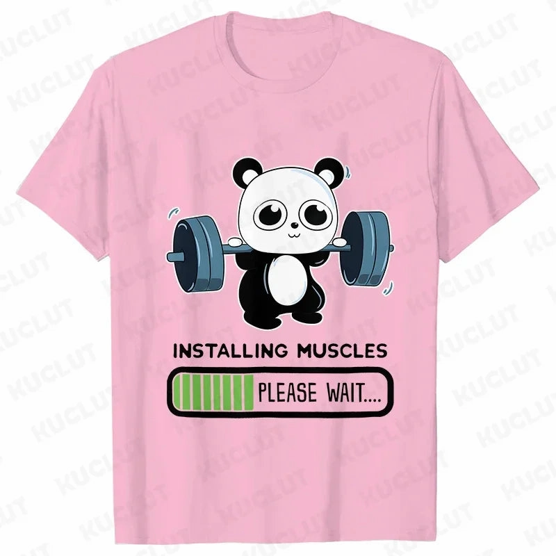 Playful Panda Workout Tee for Women - Casual O-Neck Summer T-Shirt with Short Sleeves for Weightlifting & Fitness Fun