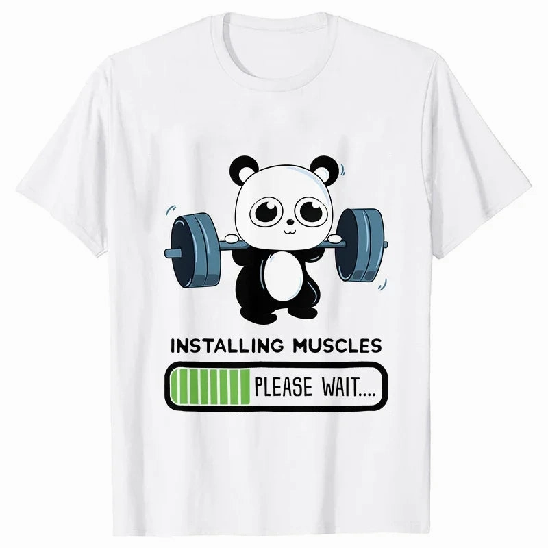 Playful Panda Workout Tee for Women - Casual O-Neck Summer T-Shirt with Short Sleeves for Weightlifting & Fitness Fun