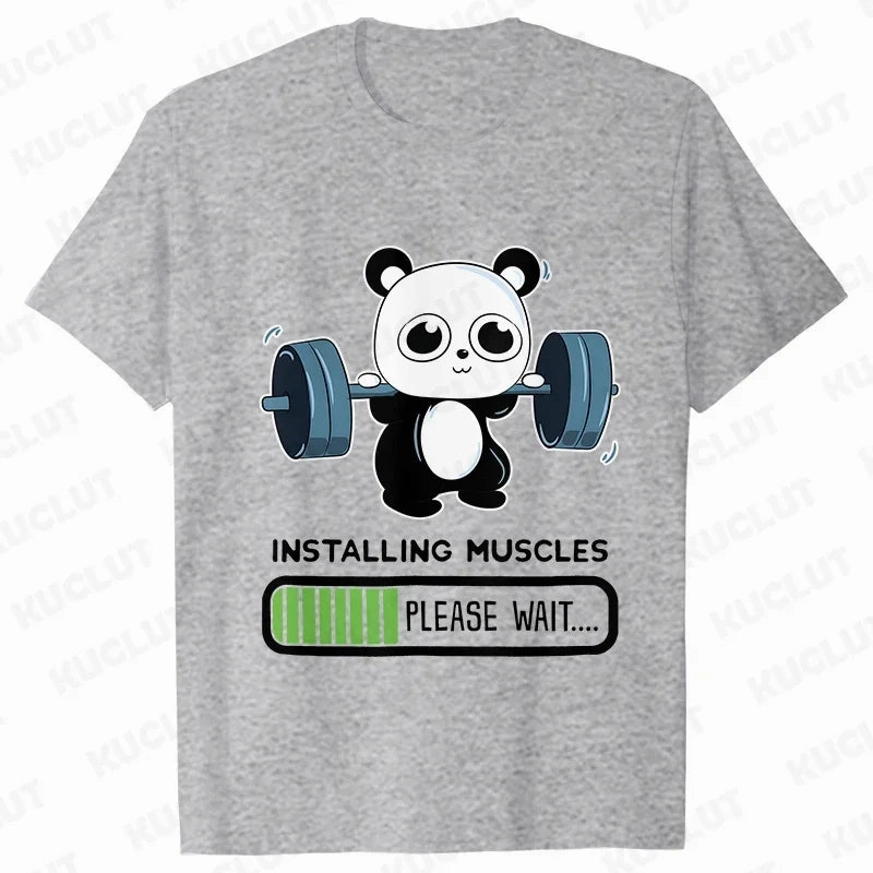 Playful Panda Workout Tee for Women - Casual O-Neck Summer T-Shirt with Short Sleeves for Weightlifting & Fitness Fun