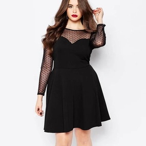 Plus Size Elegant A-line Dress Women Dot Print Long Sleeve