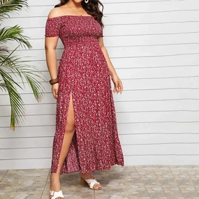 Plus Size Maxi Dress Off Shoulder Bohemia Style Elegant Long Dress