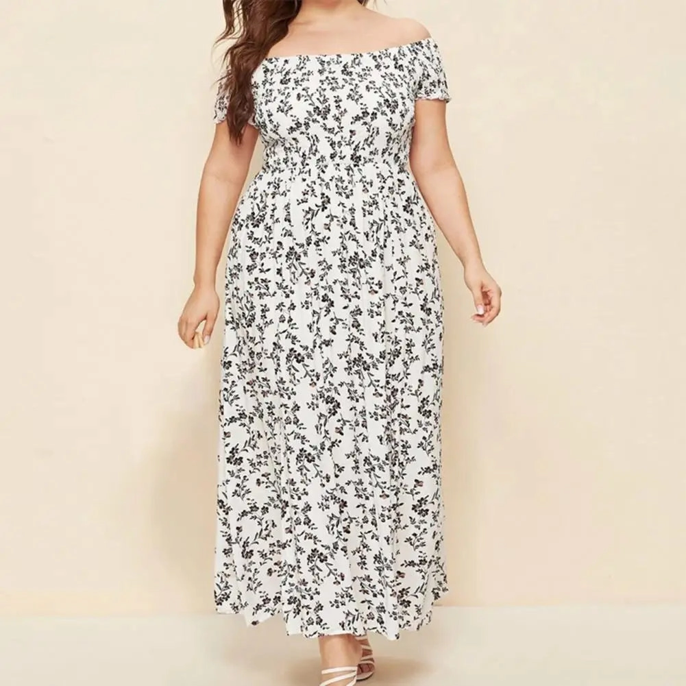 Plus Size Maxi Dress Off Shoulder Bohemia Style Elegant Long Dress