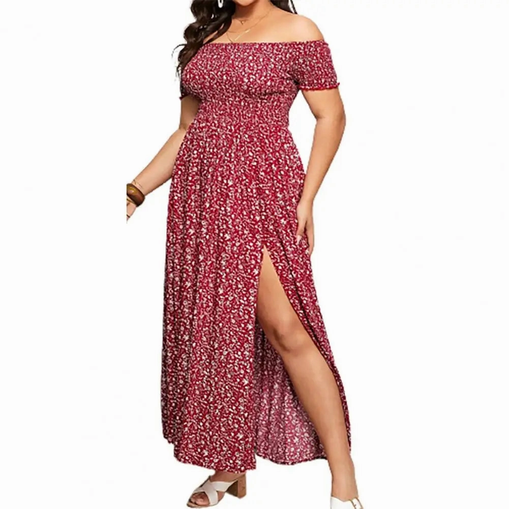 Plus Size Maxi Dress Off Shoulder Bohemia Style Elegant Long Dress