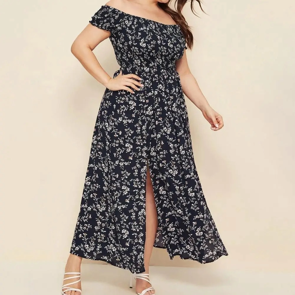 Plus Size Maxi Dress Off Shoulder Bohemia Style Elegant Long Dress