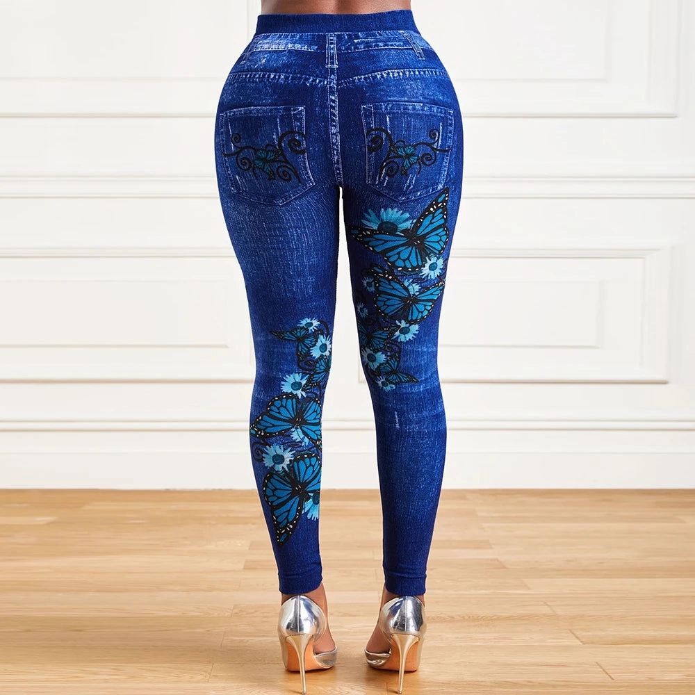 Plus Size Oversized Women High Waist Stretchy Jeggings Denim Look Fashionable Pencil Pants