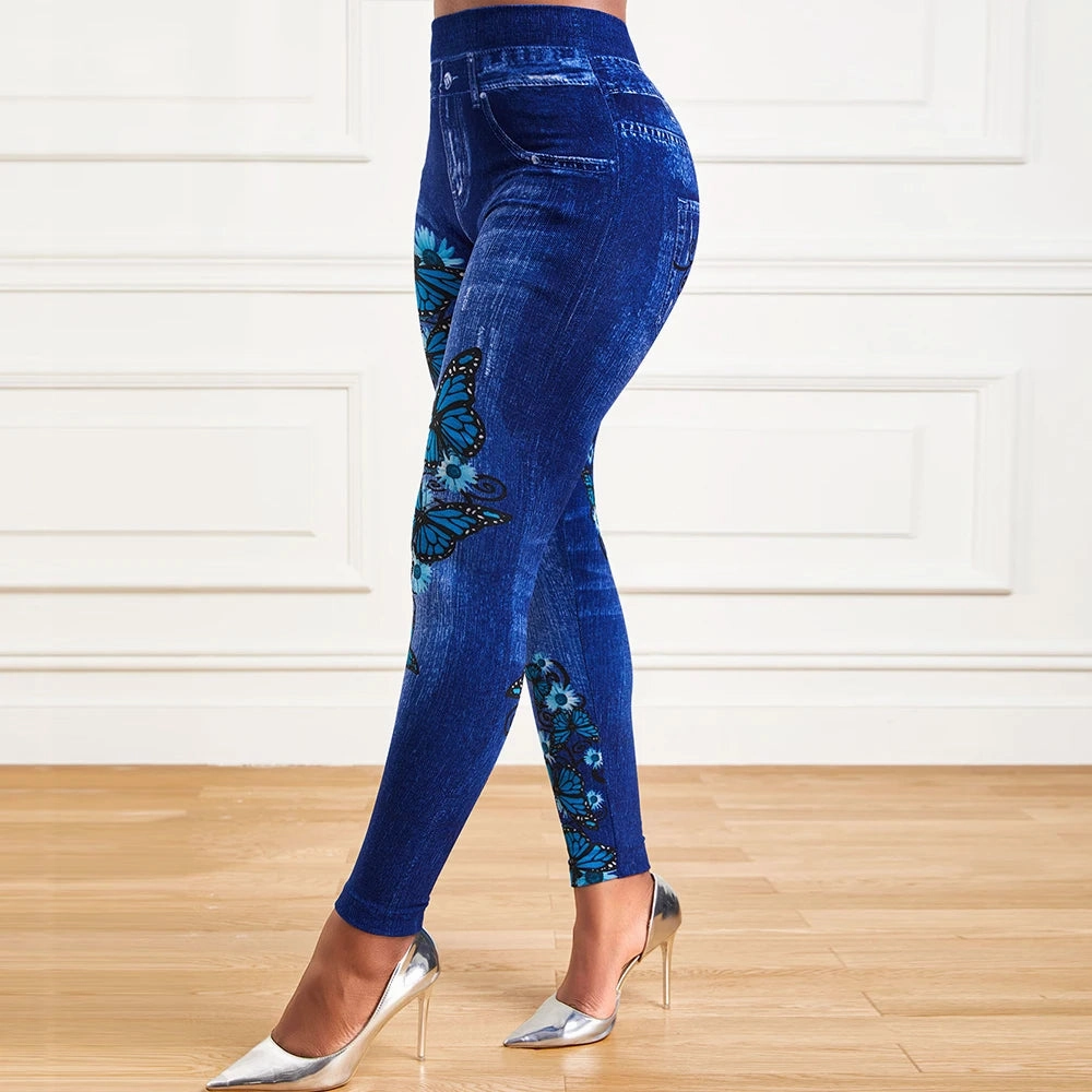Plus Size Oversized Women High Waist Stretchy Jeggings Denim Look Fashionable Pencil Pants