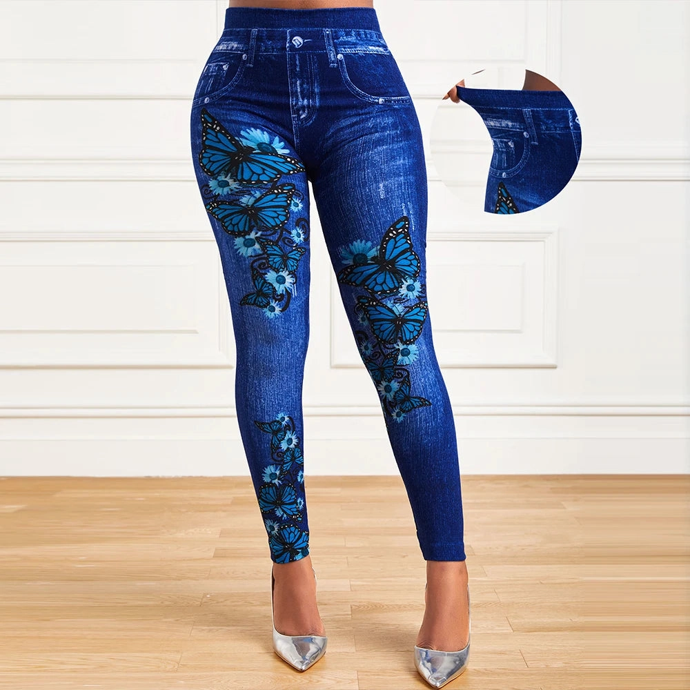Plus Size Oversized Women High Waist Stretchy Jeggings Denim Look Fashionable Pencil Pants