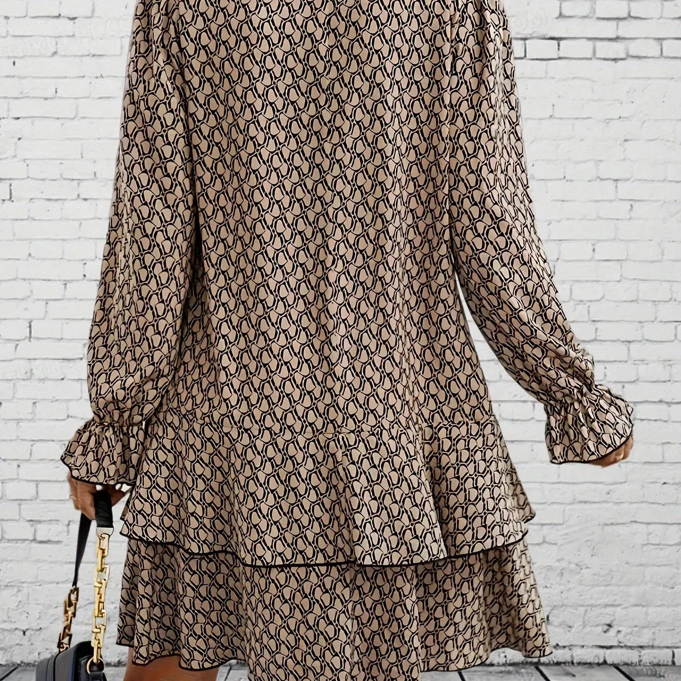 Plus Size Plus Print Flare Sleeve Ruffle Dress for Women
