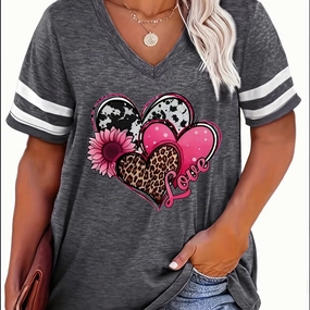 Plus Size Spring/Summer New Love Print V-Neck T-Shirt 5XL 6XL