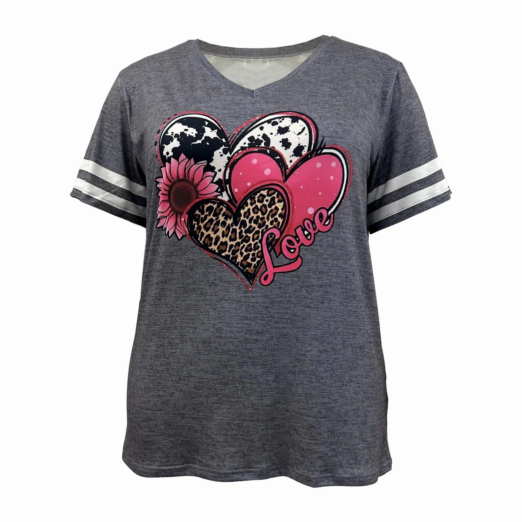 Plus Size Spring/Summer New Love Print V-Neck T-Shirt 5XL 6XL