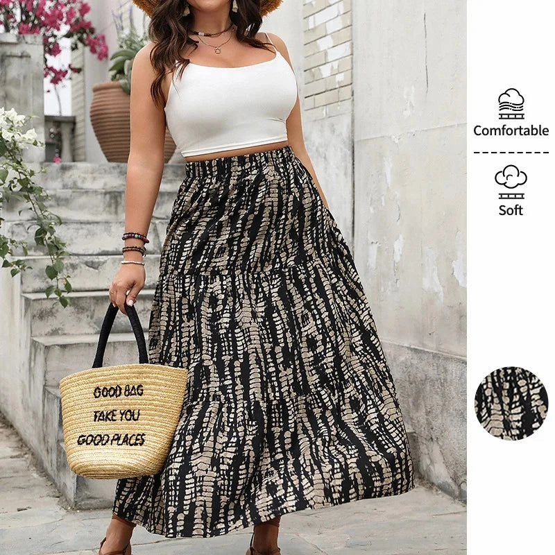 Plus Size Women's Cotton Silk A-Line Skirt Loose Fit Medium Length Korean Style for Spring Summer