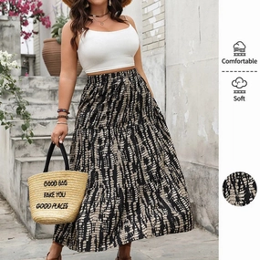 Plus Size Women's Cotton Silk A-Line Skirt Loose Fit Medium Length Korean Style for Spring Summer