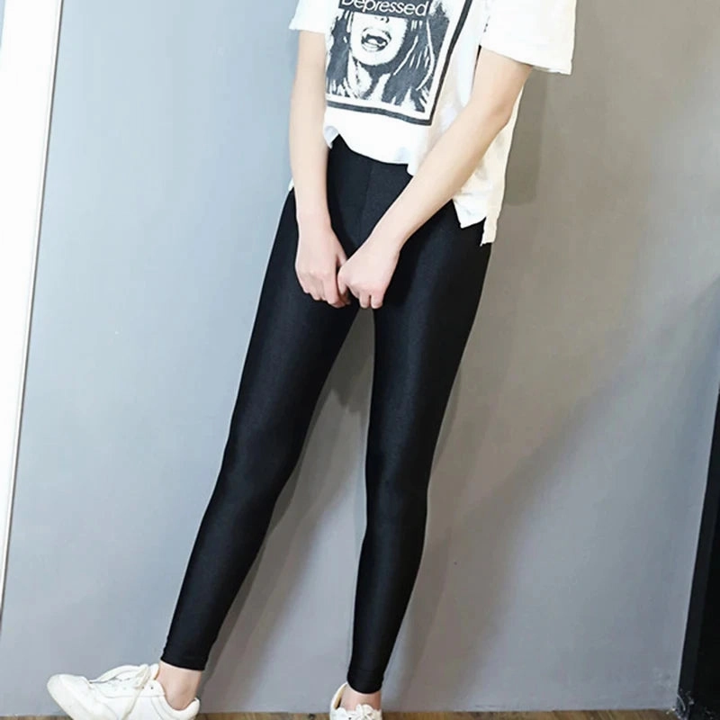 Plus Size Women Shiny Black Legging High Waist Push Up Trousers
