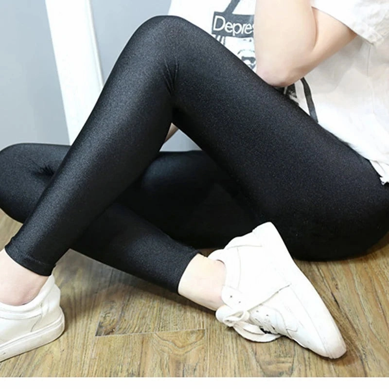 Plus Size Women Shiny Black Legging High Waist Push Up Trousers