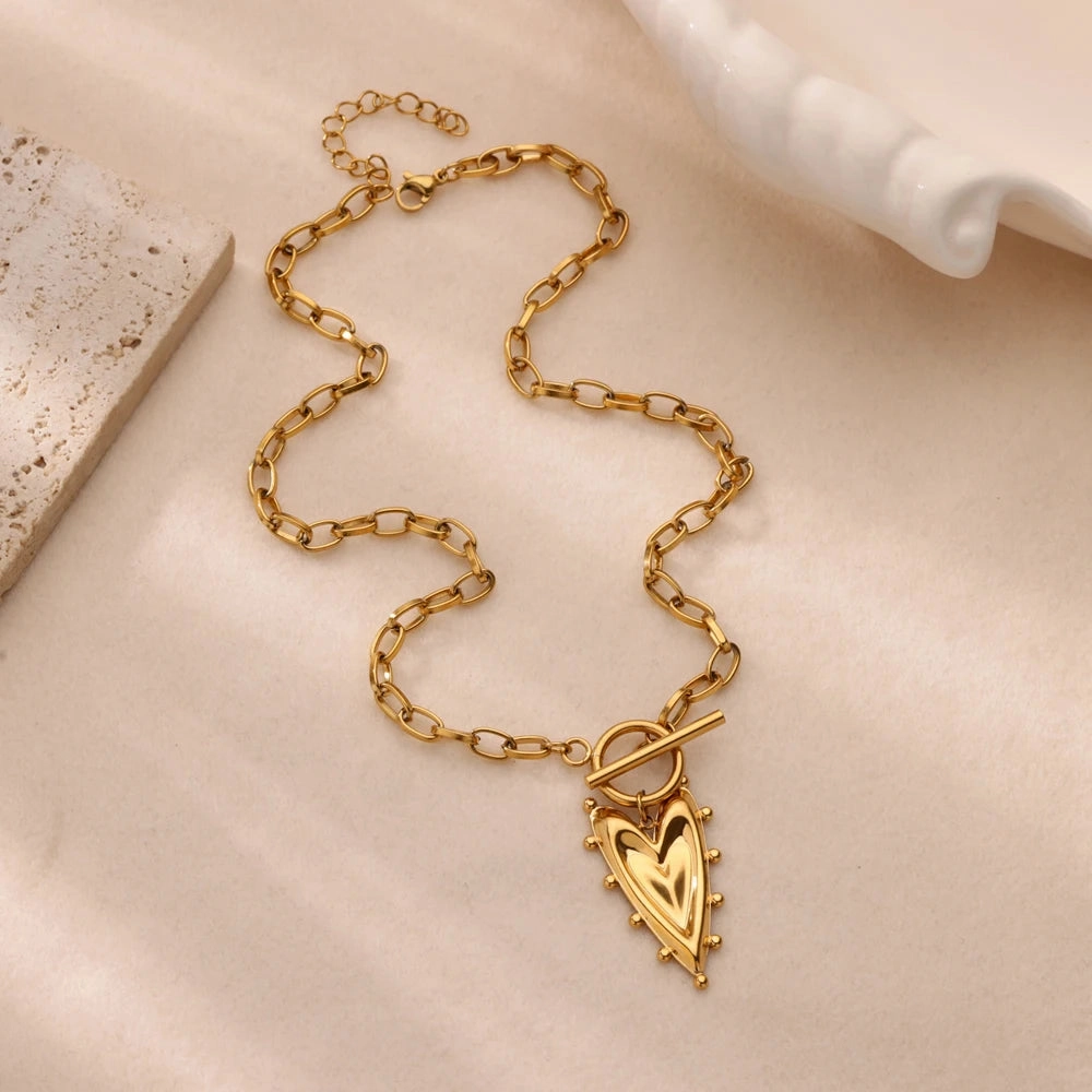 Punk Gold Heart Pendant Necklace for Women Y2K Choker