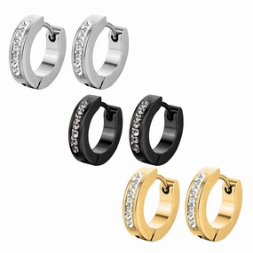 Punk Stainless Steel Hoops Earrings for Men with Crystal