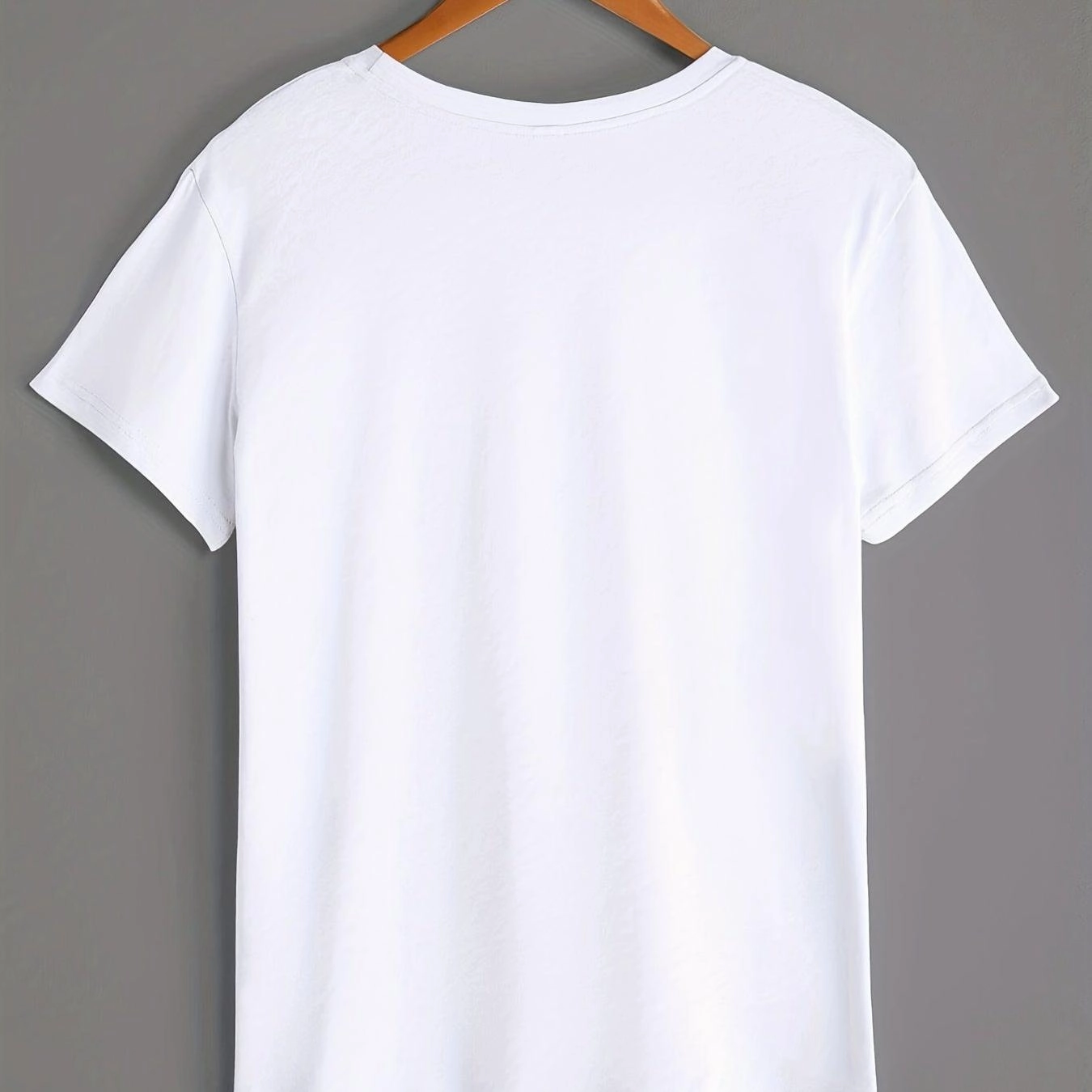 Q & Heart Print Crew Neck T-Shirt, Casual Short Sleeve Top