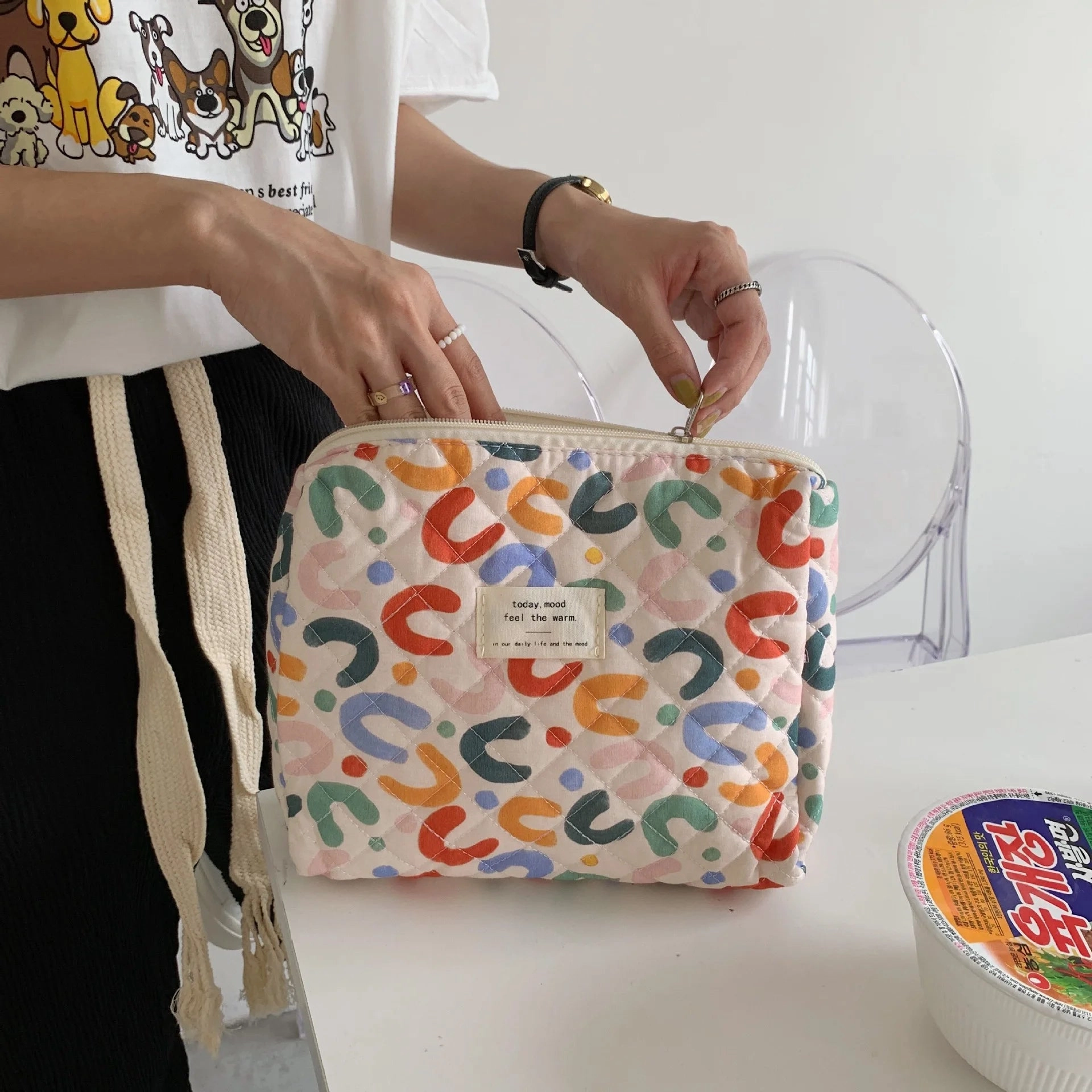 Quilted Cotton Ladies Travel Storage Bag Retro Cherry Design