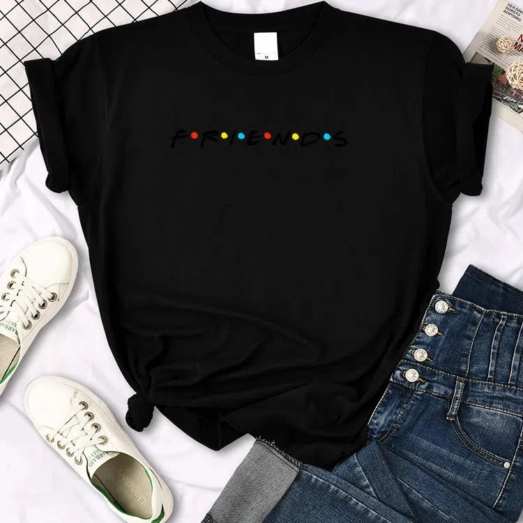 Quirky Creative Letter Print T-Shirt for Women - Casual Japan Harajuku Style, Loose Fit, Fun Summer Tee in 12 Vibrant Colors