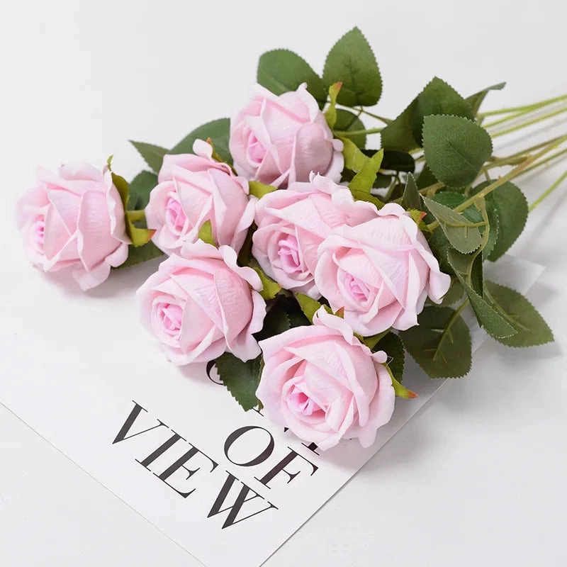 Realistic 3/5/10/20pcs Roses Artificial Flowers Red Rose Decor