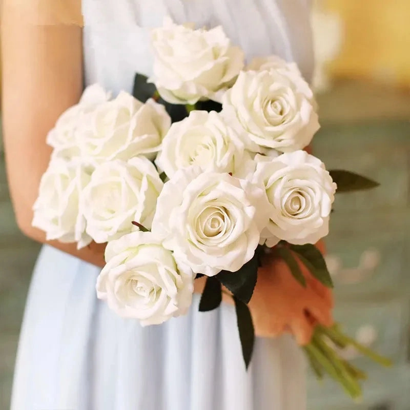 Realistic 3/5/10/20pcs Roses Artificial Flowers Red Rose Decor