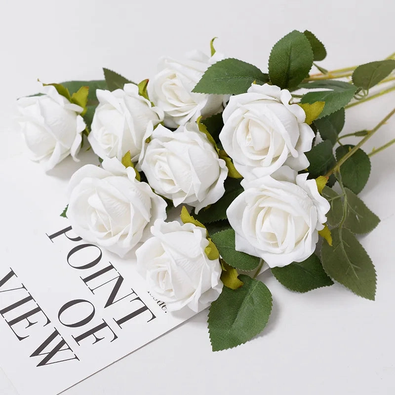 Realistic 3/5/10/20pcs Roses Artificial Flowers Red Rose Decor