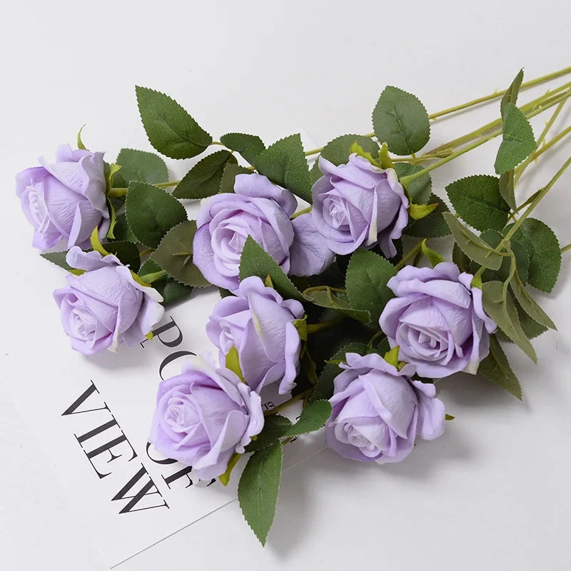 Realistic 3/5/10/20pcs Roses Artificial Flowers Red Rose Decor