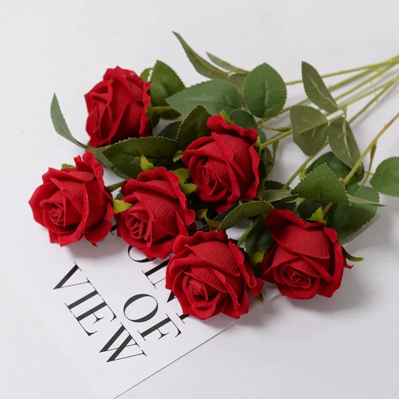 Realistic 3/5/10/20pcs Roses Artificial Flowers Red Rose Decor