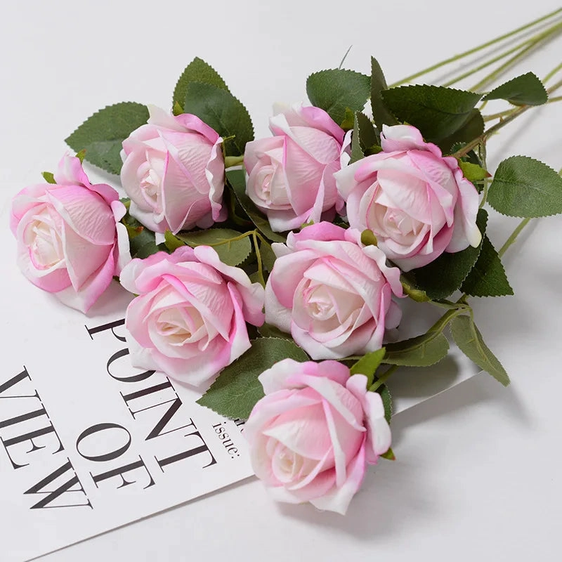 Realistic 3/5/10/20pcs Roses Artificial Flowers Red Rose Decor