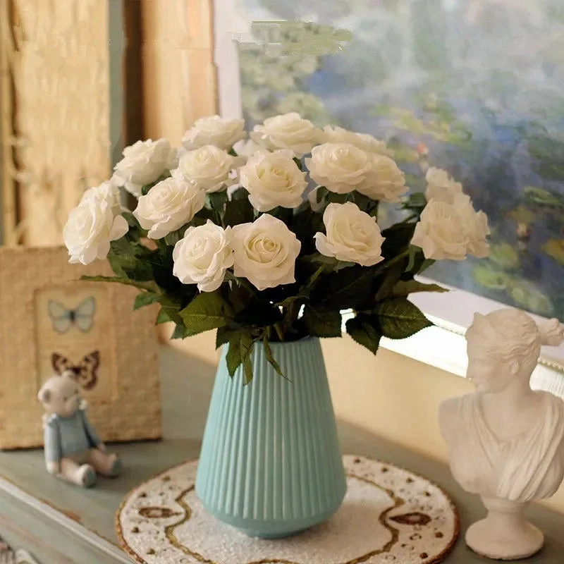Realistic 3/5/10/20pcs Roses Artificial Flowers Red Rose Decor