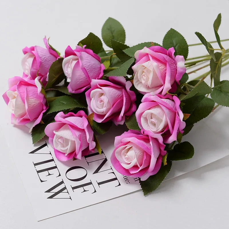 Realistic 3/5/10/20pcs Roses Artificial Flowers Red Rose Decor