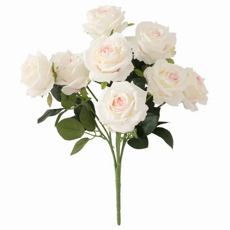 Red Yellow Simulation Rose Bouquet 10 Heads Silk Flowers for Home Decor