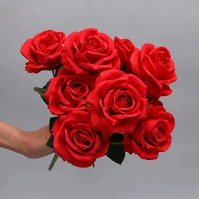 Red Yellow Simulation Rose Bouquet 10 Heads Silk Flowers for Home Decor