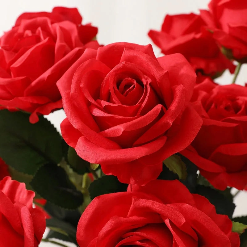 Red Yellow Simulation Rose Bouquet 10 Heads Silk Flowers for Home Decor