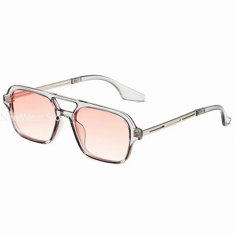 Retro Double Bridges Women Pilot Sunglasses Pink Gradient Stylish Hollow Leopard Design Blue Sun Glasses