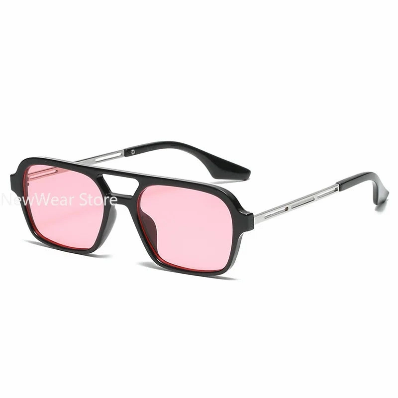 Retro Double Bridges Women Pilot Sunglasses Pink Gradient Stylish Hollow Leopard Design Blue Sun Glasses