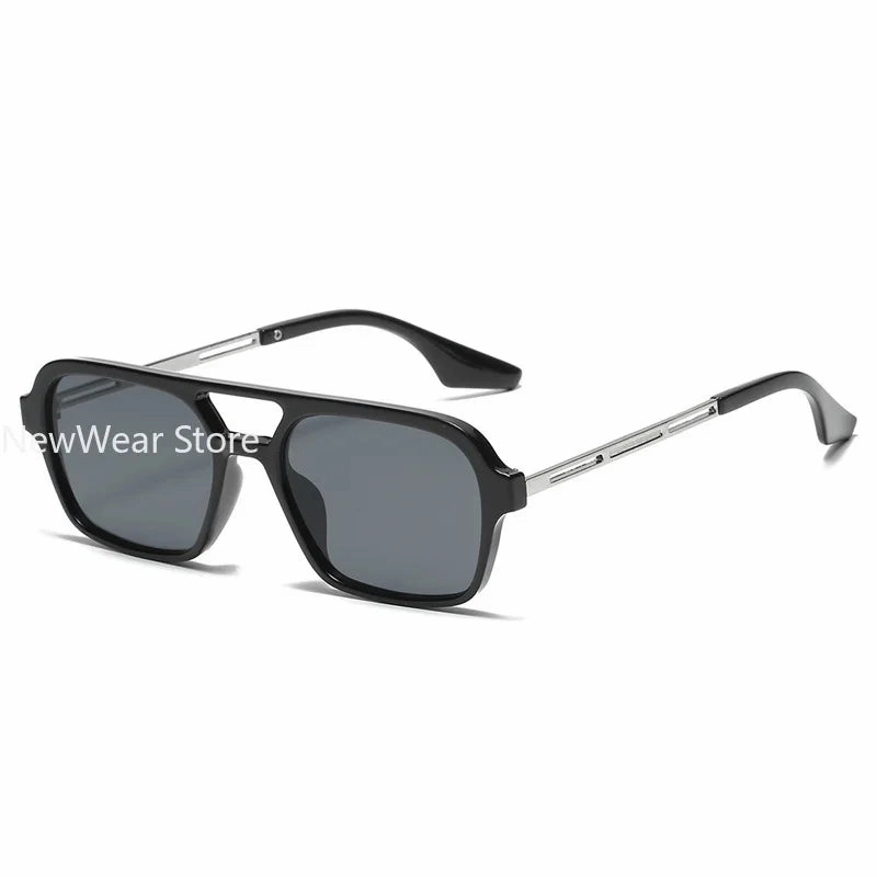 Retro Double Bridges Women Pilot Sunglasses Pink Gradient Stylish Hollow Leopard Design Blue Sun Glasses