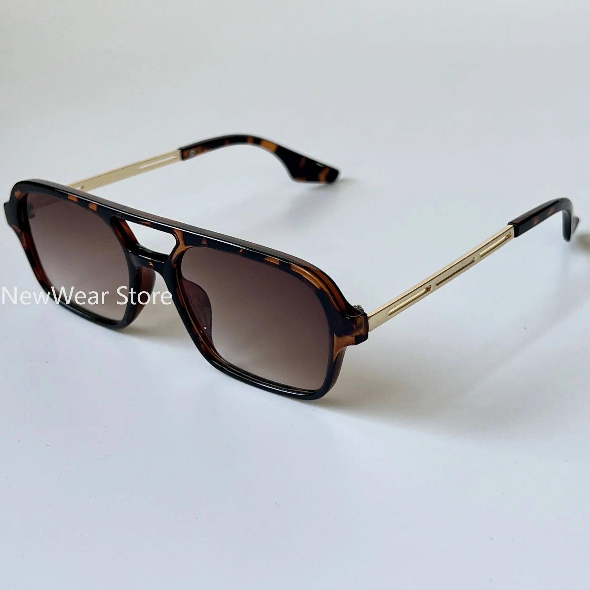 Retro Double Bridges Women Pilot Sunglasses Pink Gradient Stylish Hollow Leopard Design Blue Sun Glasses