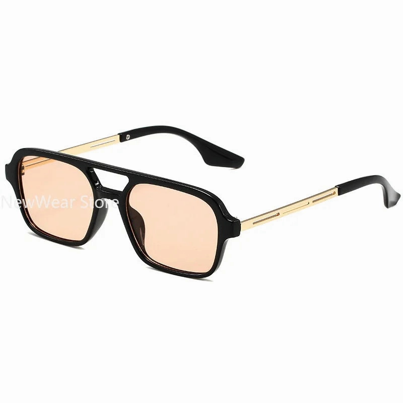 Retro Double Bridges Women Pilot Sunglasses Pink Gradient Stylish Hollow Leopard Design Blue Sun Glasses