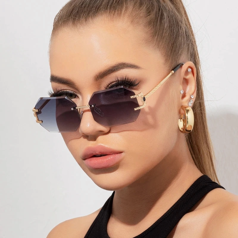Retro Sunglasses Women Rimless Polygon Sun Glasses Fashion Shades