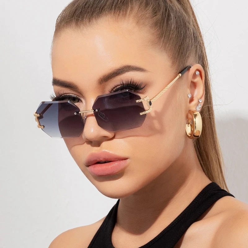 Retro Sunglasses Women Rimless Polygon Sun Glasses Fashion Shades