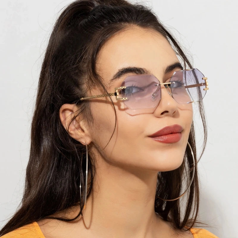 Retro Sunglasses Women Rimless Polygon Sun Glasses Fashion Shades