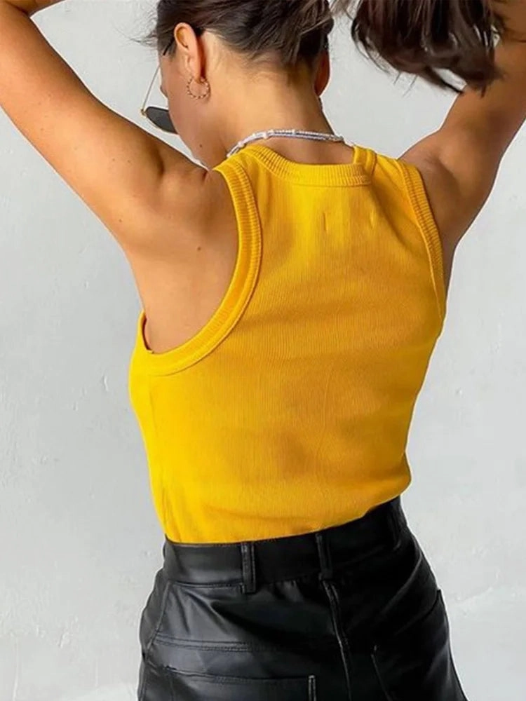 Ribbed Knitted Summer Tank Top Off Shoulder Casual Vest