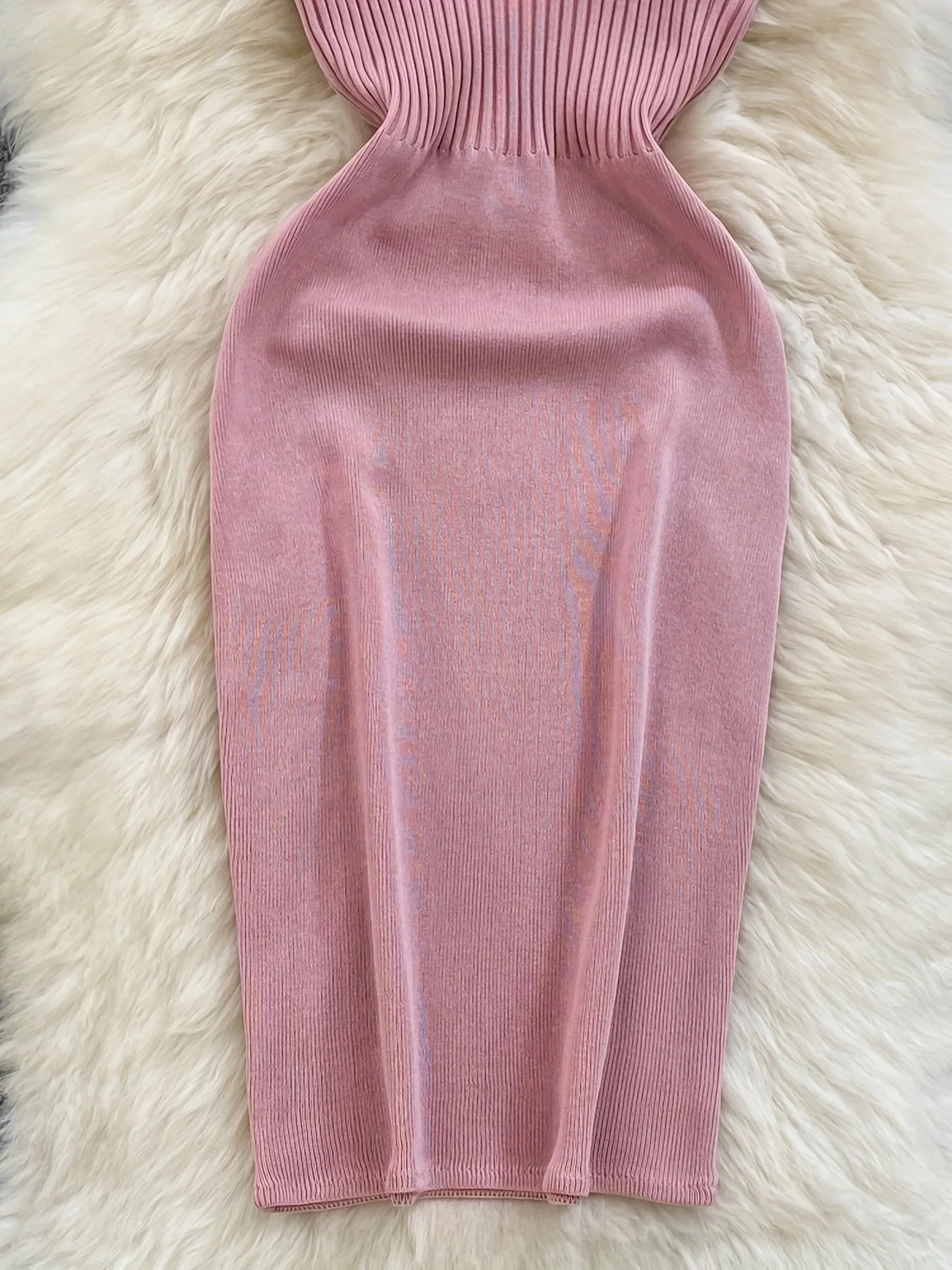 Ribbed Lace Up Dress Elegant Solid Slim Ruffle Trim Bodycon Mini Dress