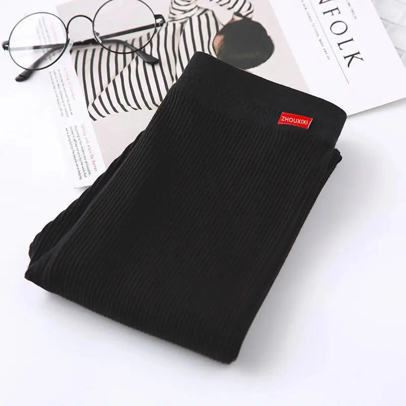 Ribbed Leggings For Women High Waist Warm Cotton Pants