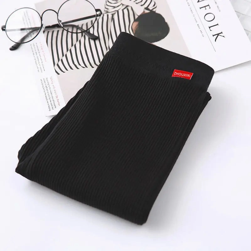 Ribbed Leggings For Women High Waist Warm Cotton Pants