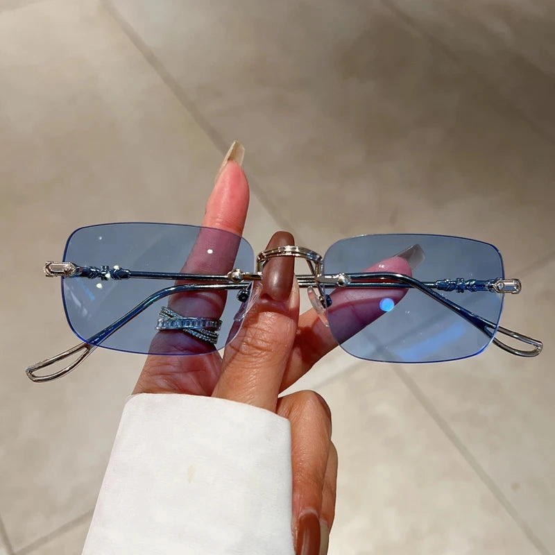 Rimless Rectangle Sunglasses Men Women Fashion Vintage Style Ocean Lenses