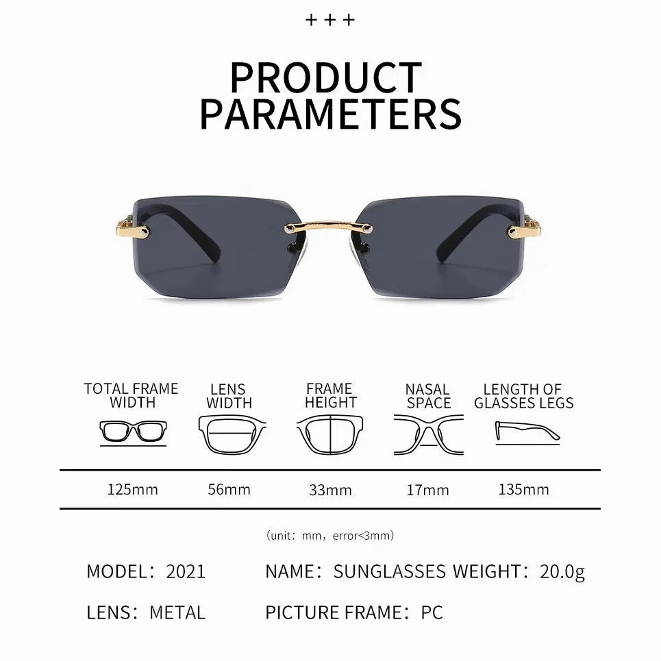 Rimless Sunglasses Rectangle Fashion Popular Shades For Summer