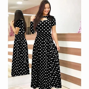 Robe Women's Casual Flower Summer Vestido Short-Sleeved Floral Maxi Dress